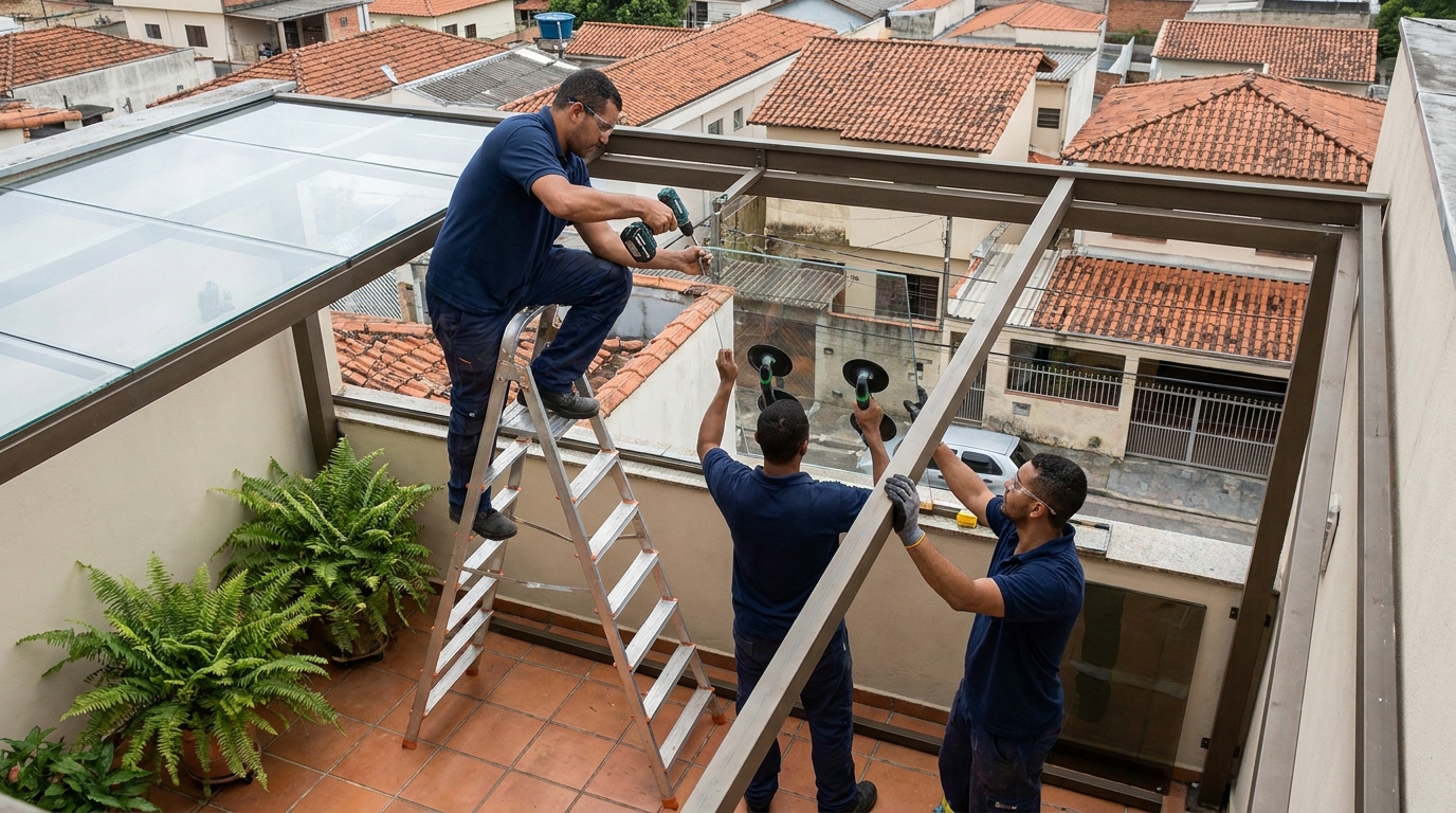Cobertura de vidro em terraço com telhados em Petrópolis-RJ