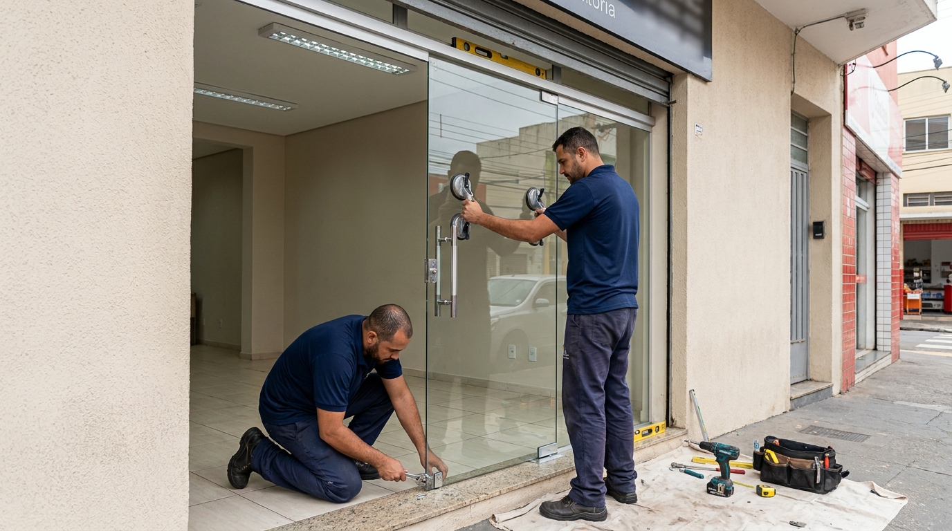 Porta de vidro com puxador inox em Petrópolis-RJ